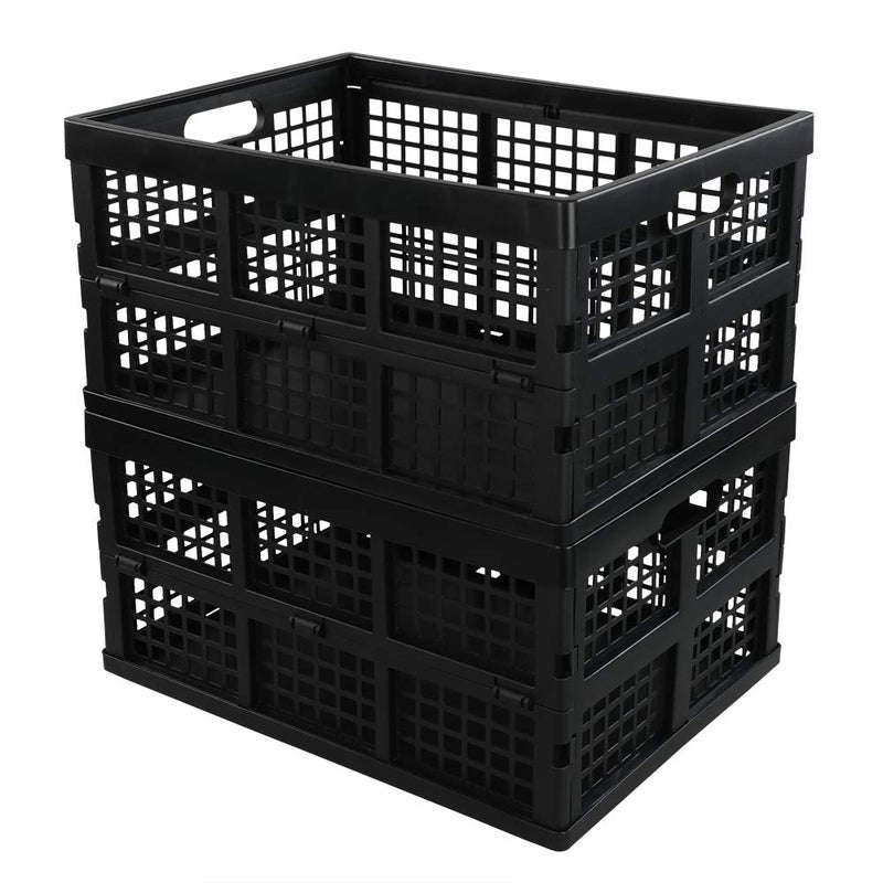 Saedy Black Stacking Milk Crates, 34-Quart Collapsible Container Bins, 2 Packs - Image 1